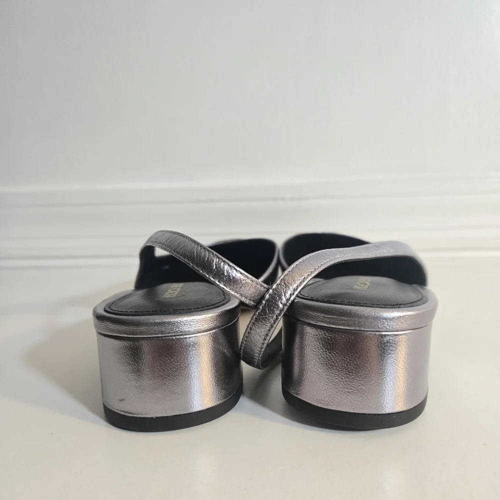 New Veronica Beard Cecile Metallic Silver/Black Leather Slingback Pump 7.5 NWOT